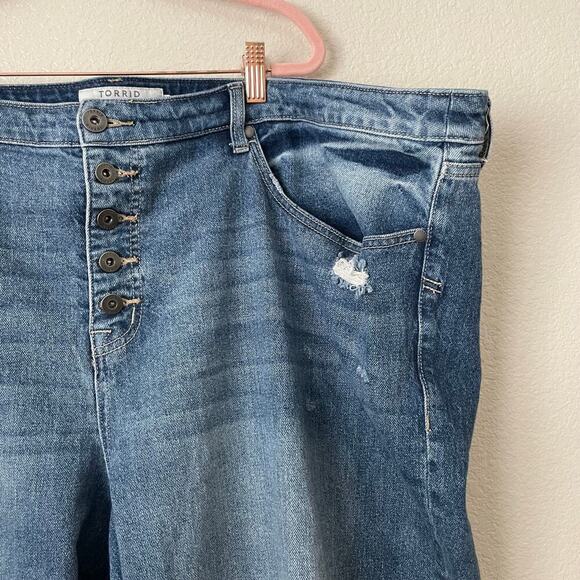 Torrid Jeans Womens 28 Plus Blue Straight High Rise Button Fly Distressed Cotton - Picture 5 of 13